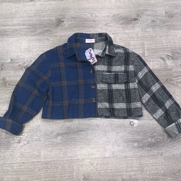 NWT URBAN OUTFITTERS BUTTER MELON BOXY PLAID FLANNEL CROP JACKET SHIRT M - Picture 4 of 10